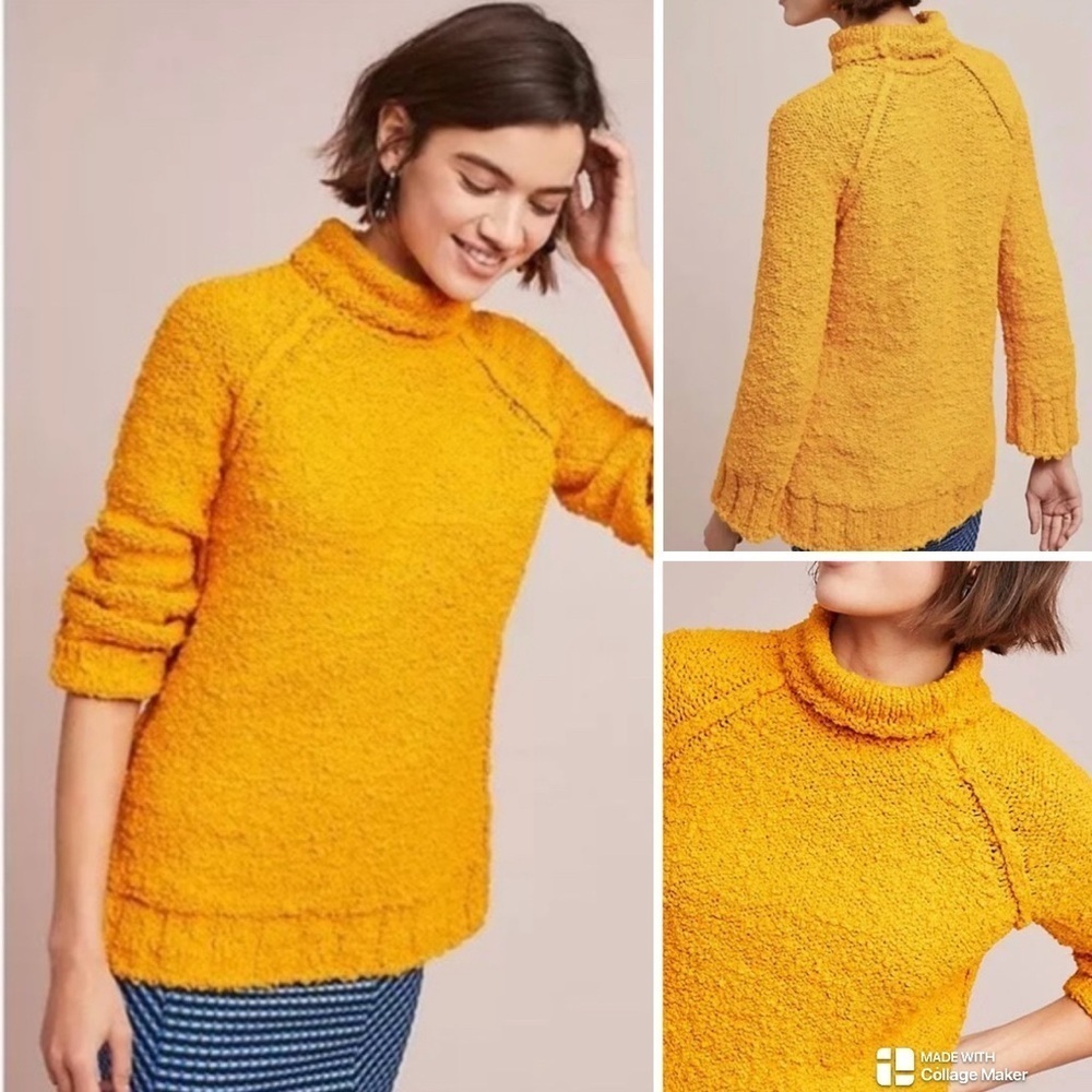 Anthropologie Moth Juliette marigold chunky Cozy Yellow Turtleneck Sweater